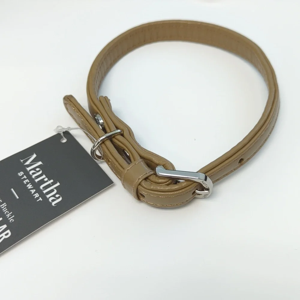 🌻 Martha Stewart Tan Faux Vegan Leather Buckle Dog Collar Size 14 (Small)